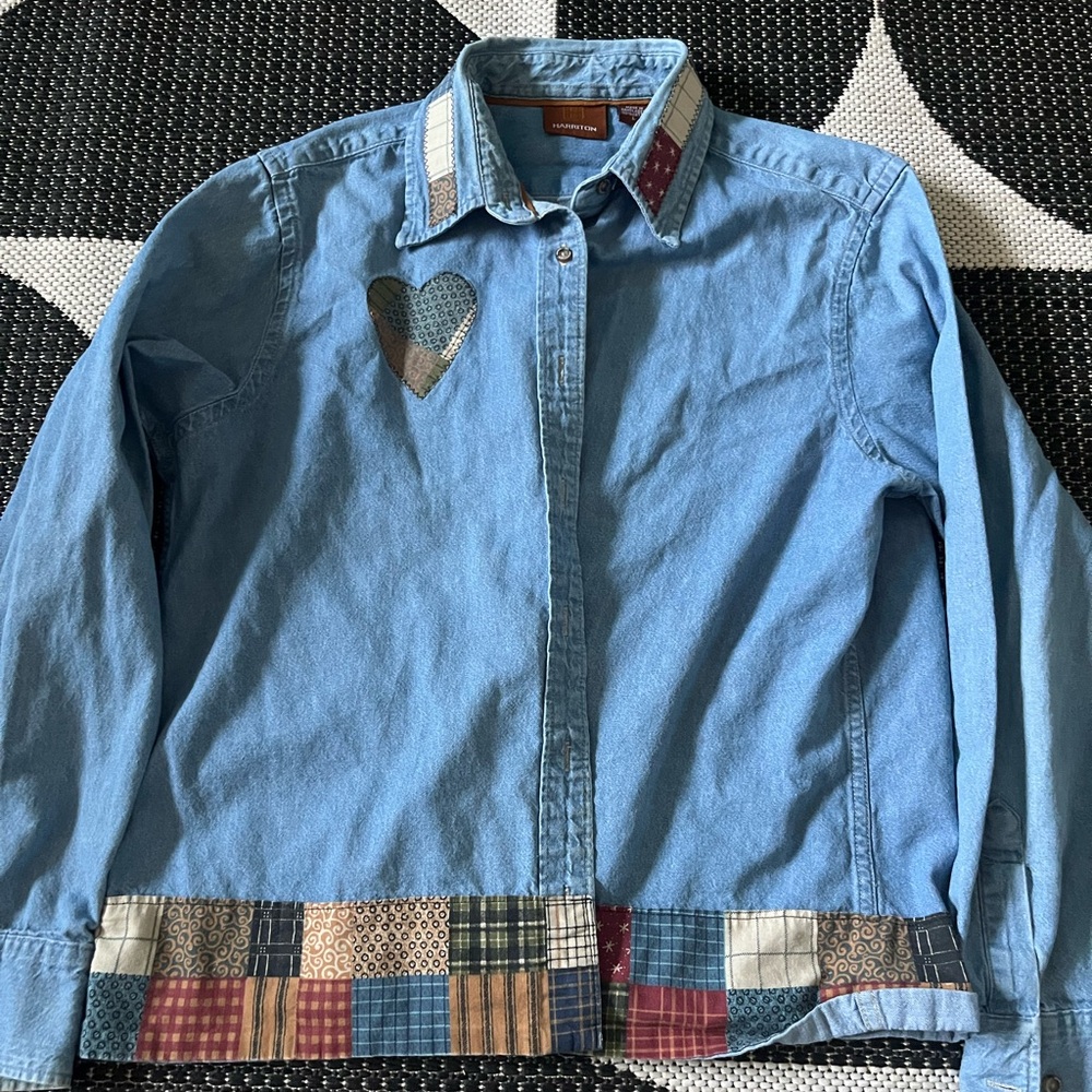 Patchwork Denim Shirt with Heart Detail